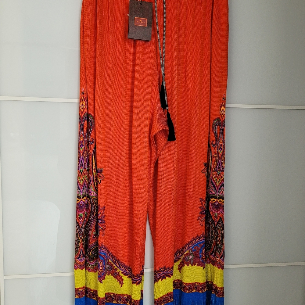 Etro Vibrant Orange and Blue Wide Leg Pants - Picture 10 of 13
